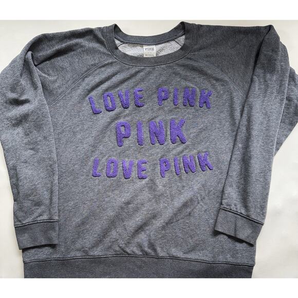 LOVE PINK By Victoria’s Secret GRAY Sweatshirt Women’s Size Large - Picture 1 of 7
